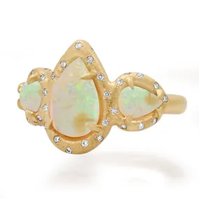 14K & 18K Three Opal and Diamond Ring