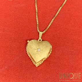 14k Gold "To My Love" Locket With Diamond on 15 Inch 14k Chain