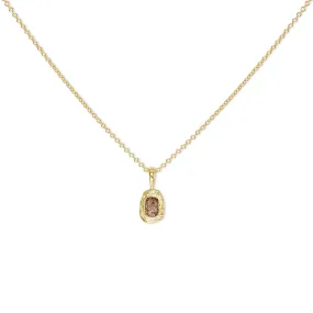 18K Diamond Solitaire Necklace - Brown Oval