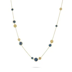 18K Yellow Gold Bead & London Blue Topaz Necklace  CB1485 TPL01