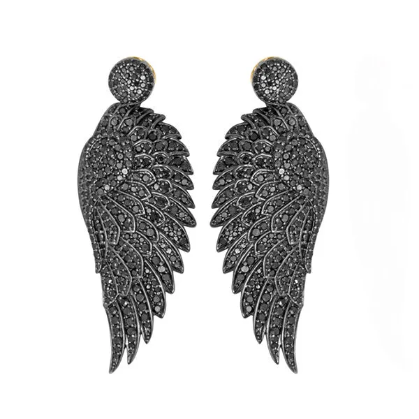 18kt Gold 8.52ct Pave Diamond Angel Wing Dangle Earrings Sterling Silver Jewelry