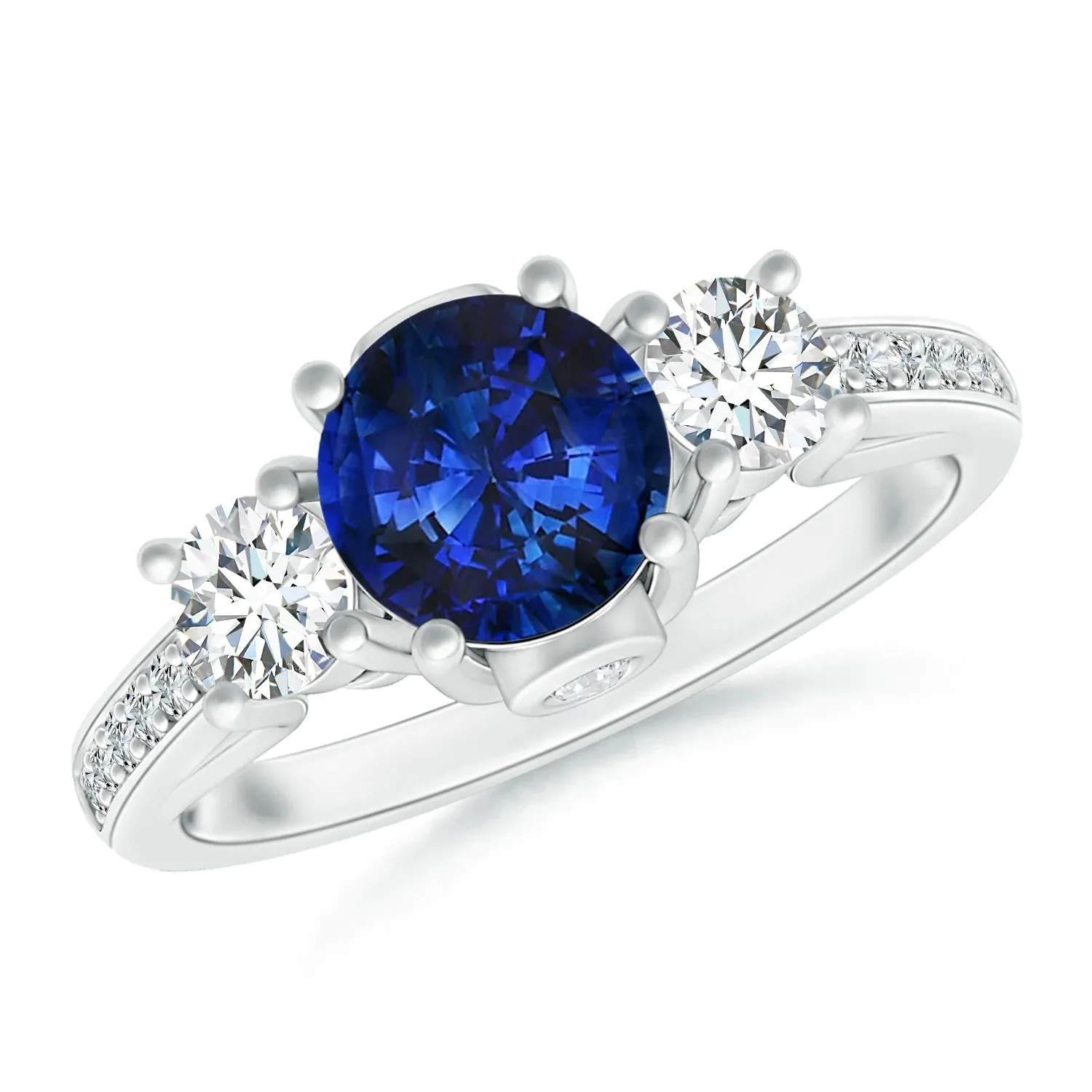 2.5 CT. Classic Blue Sapphire and White Sapphire Three Stone Ring