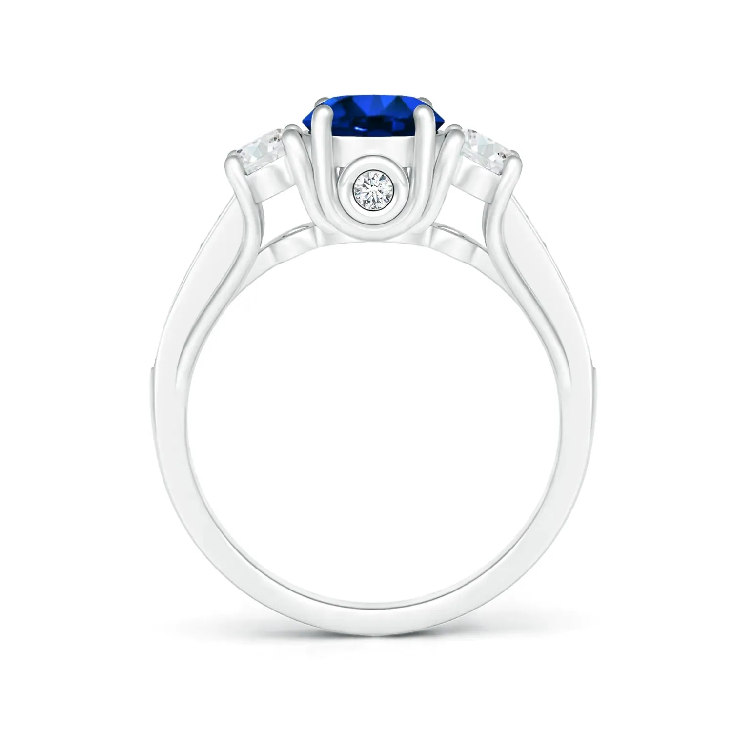 2.5 CT. Classic Blue Sapphire and White Sapphire Three Stone Ring