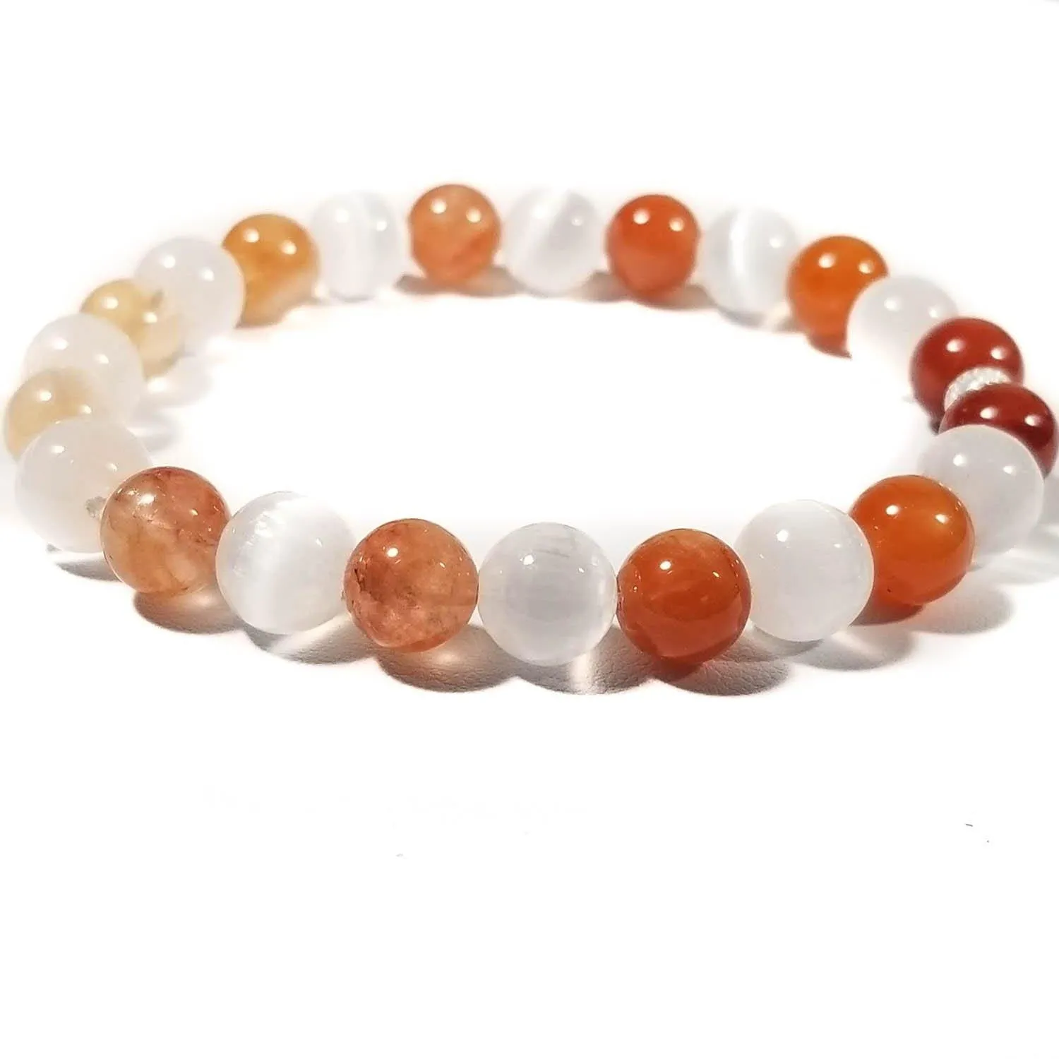 8mm Ombre Ferruginous Quartz & Selenite Crystal Healing Bracelet