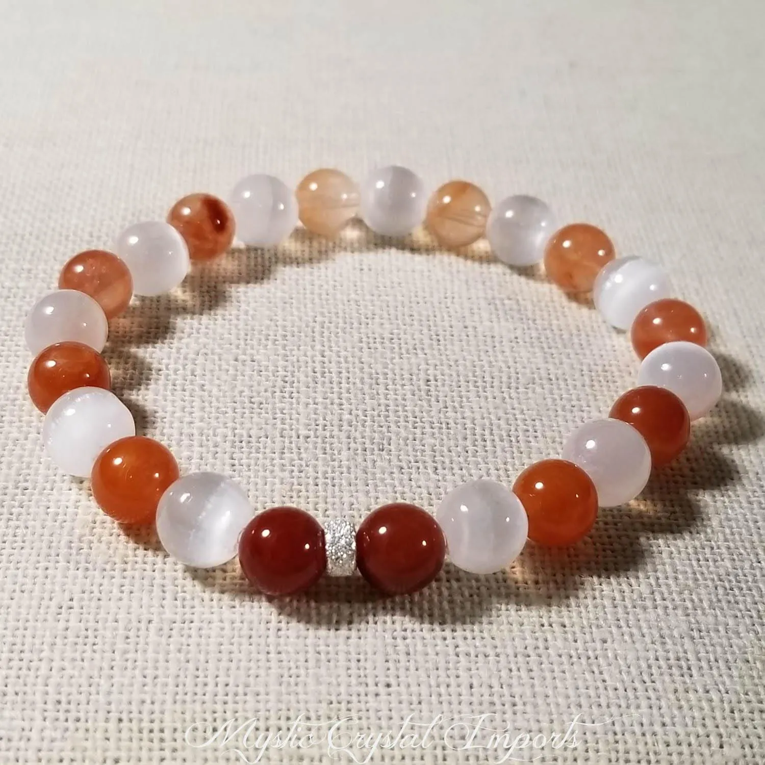 8mm Ombre Ferruginous Quartz & Selenite Crystal Healing Bracelet