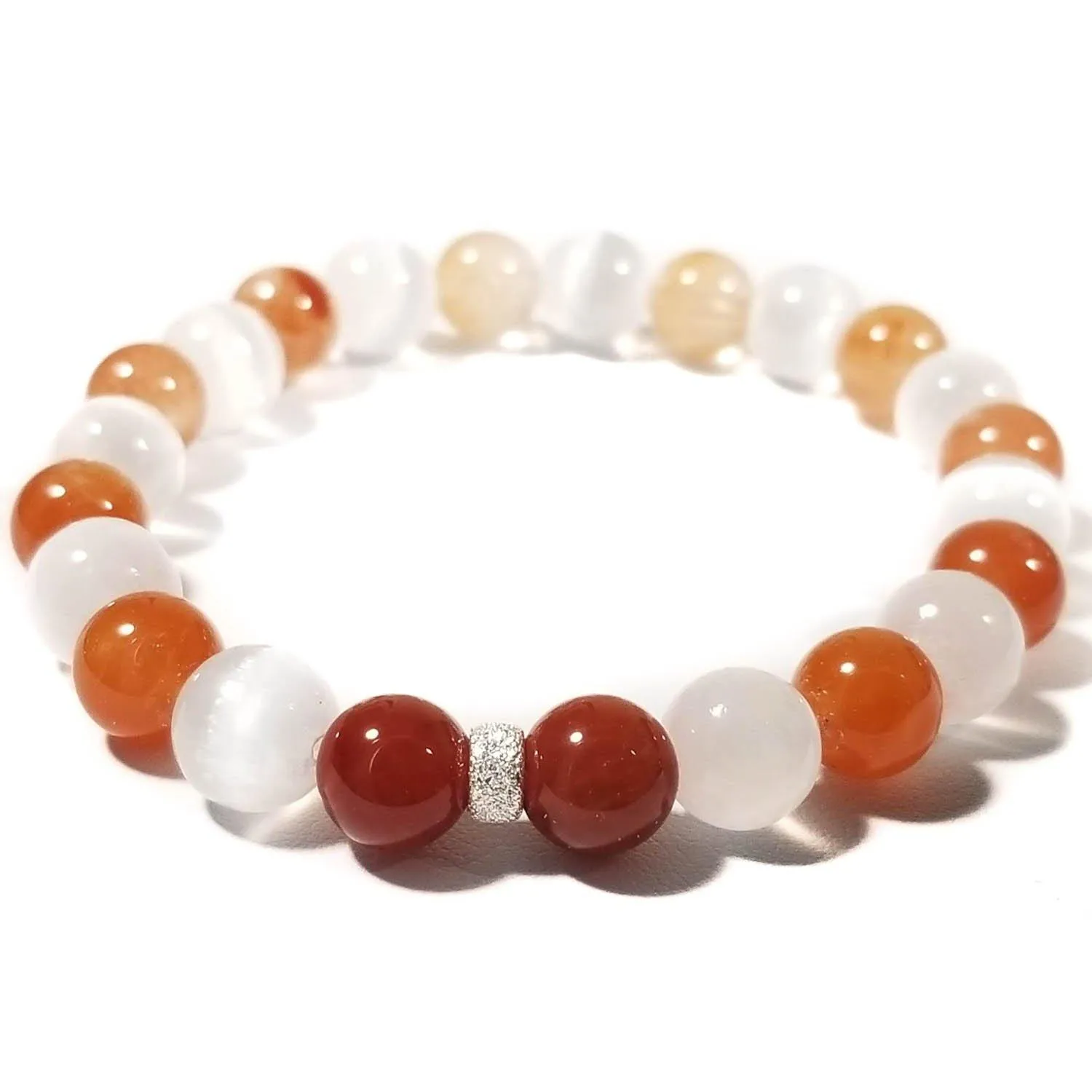 8mm Ombre Ferruginous Quartz & Selenite Crystal Healing Bracelet