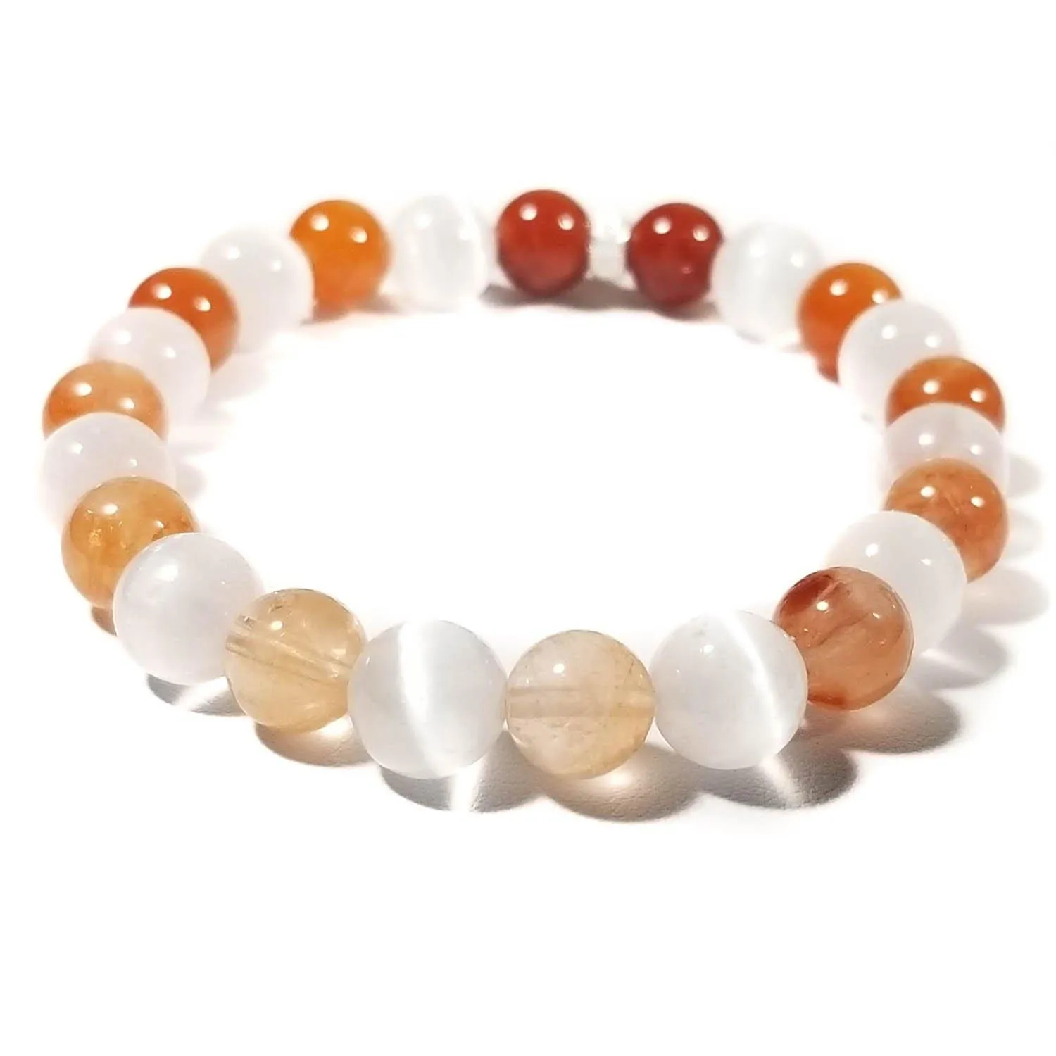 8mm Ombre Ferruginous Quartz & Selenite Crystal Healing Bracelet