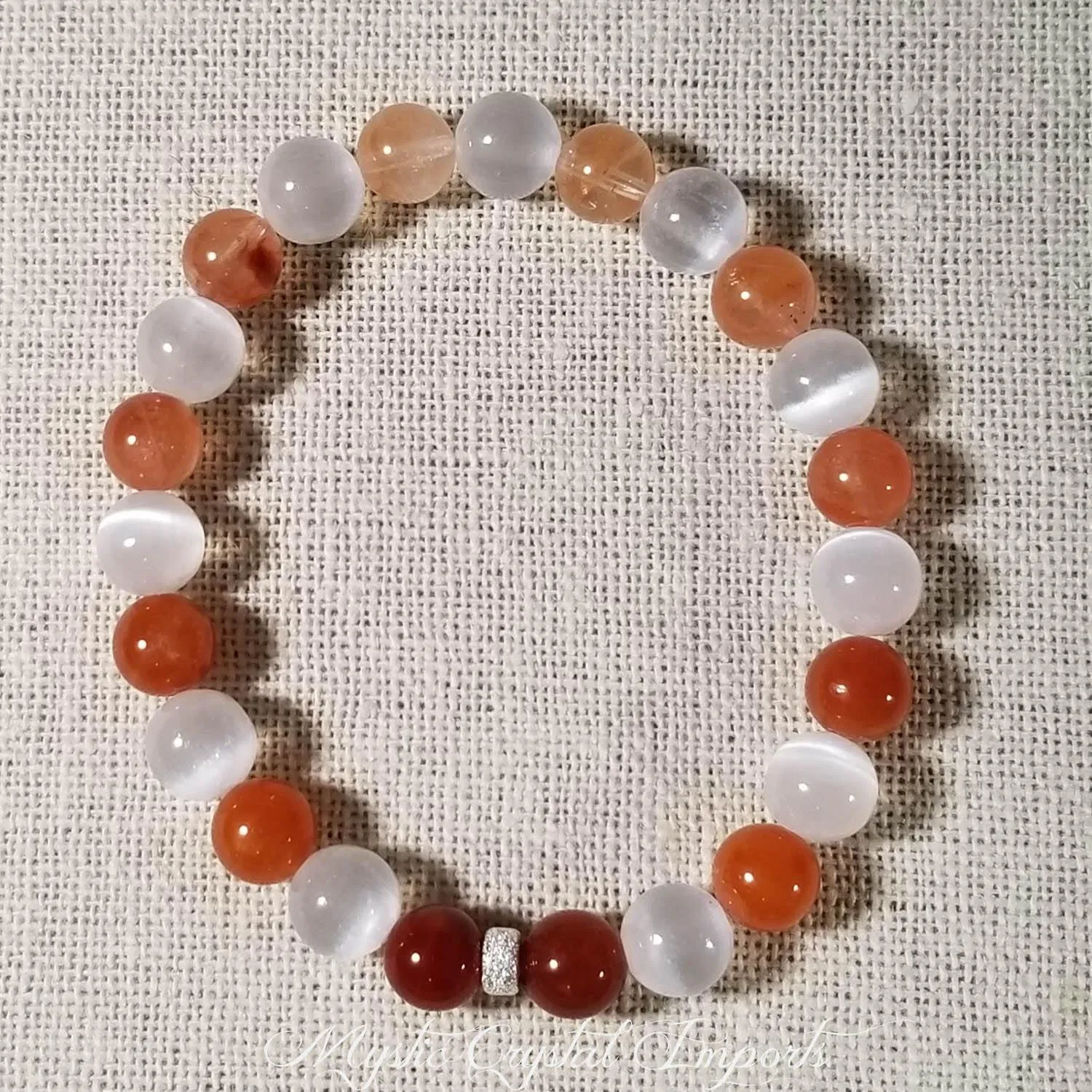 8mm Ombre Ferruginous Quartz & Selenite Crystal Healing Bracelet