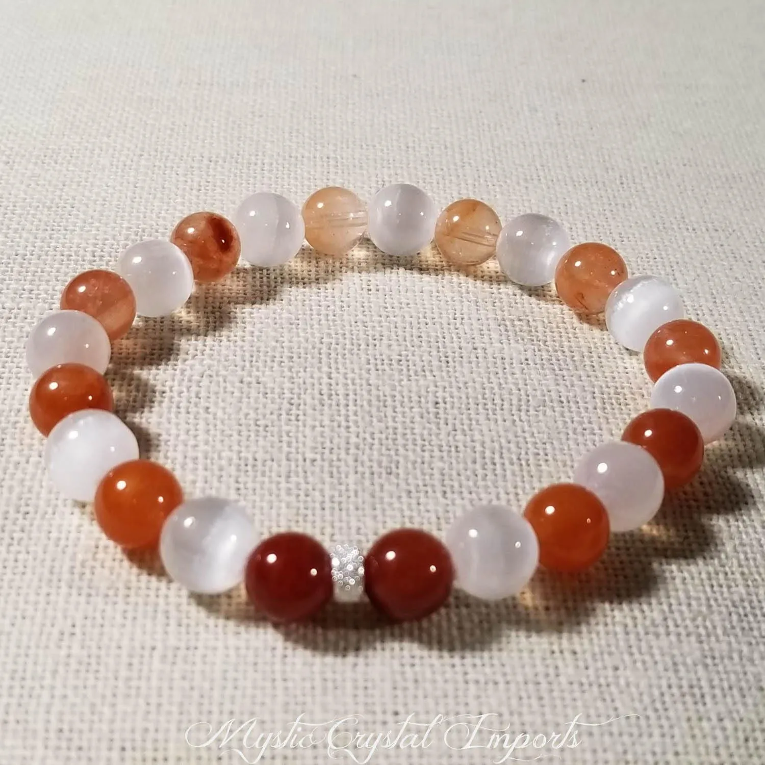 8mm Ombre Ferruginous Quartz & Selenite Crystal Healing Bracelet