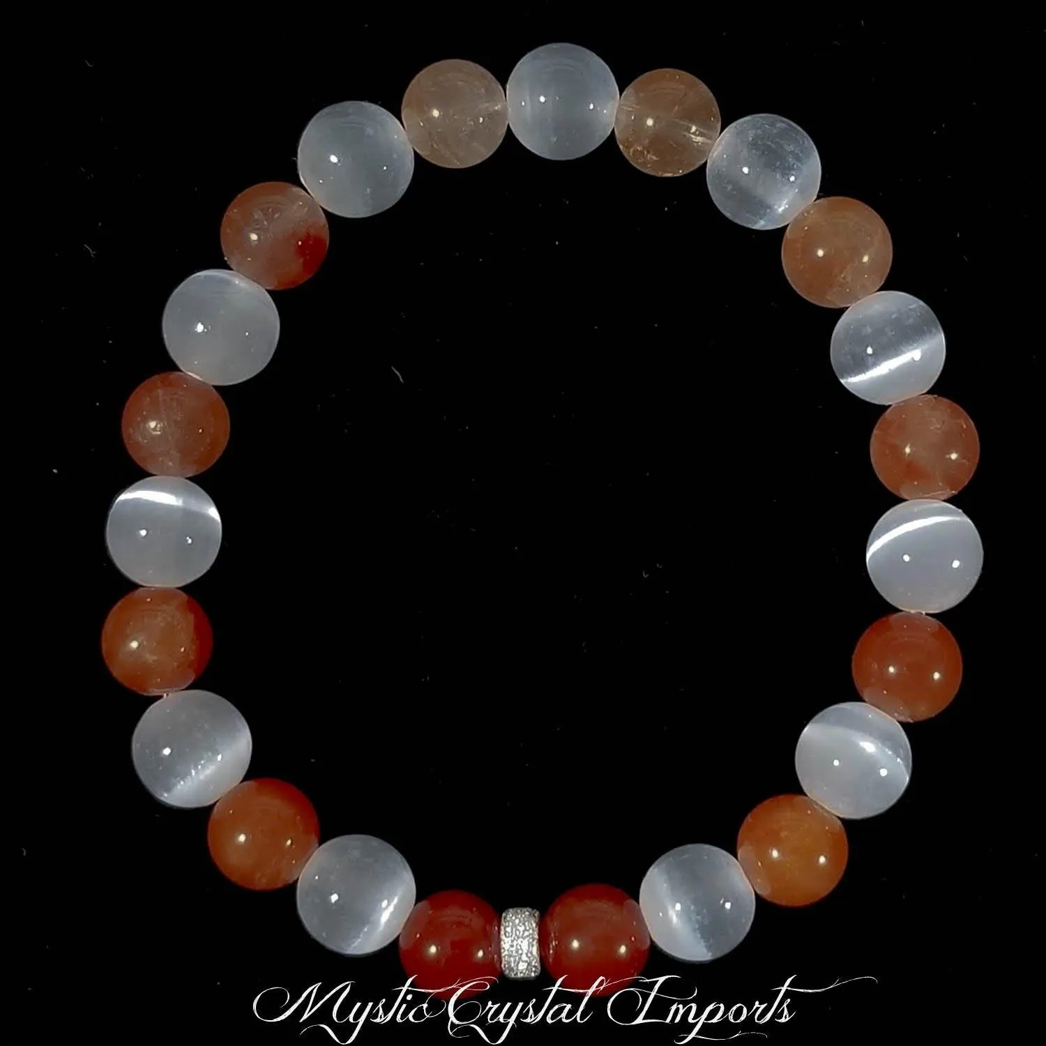 8mm Ombre Ferruginous Quartz & Selenite Crystal Healing Bracelet