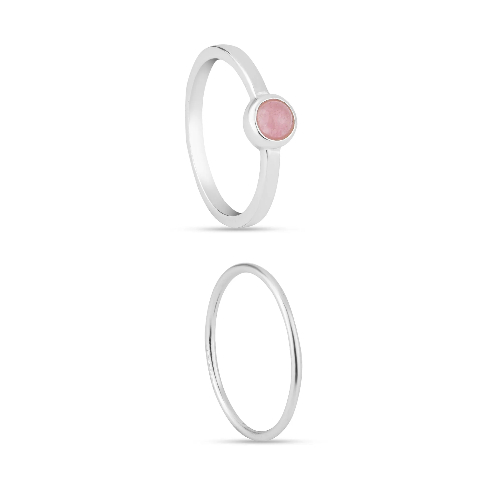 925 Recycled Sterling Silver Rose Quartz Rings Set Of Two Pink-Small