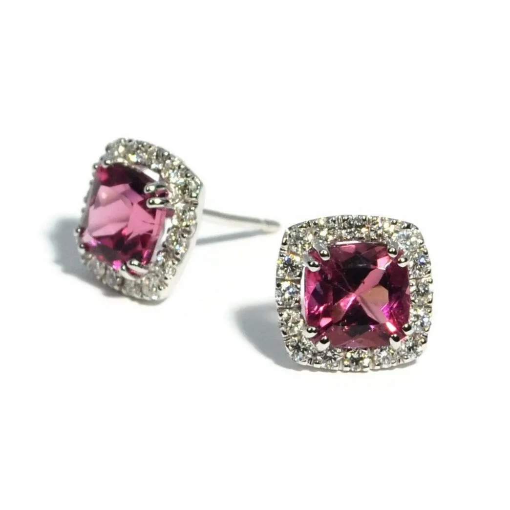 A & Furst - Dynamite - Stud Earrings with Intense Pink Tourmaline and Diamonds, 18k White Gold