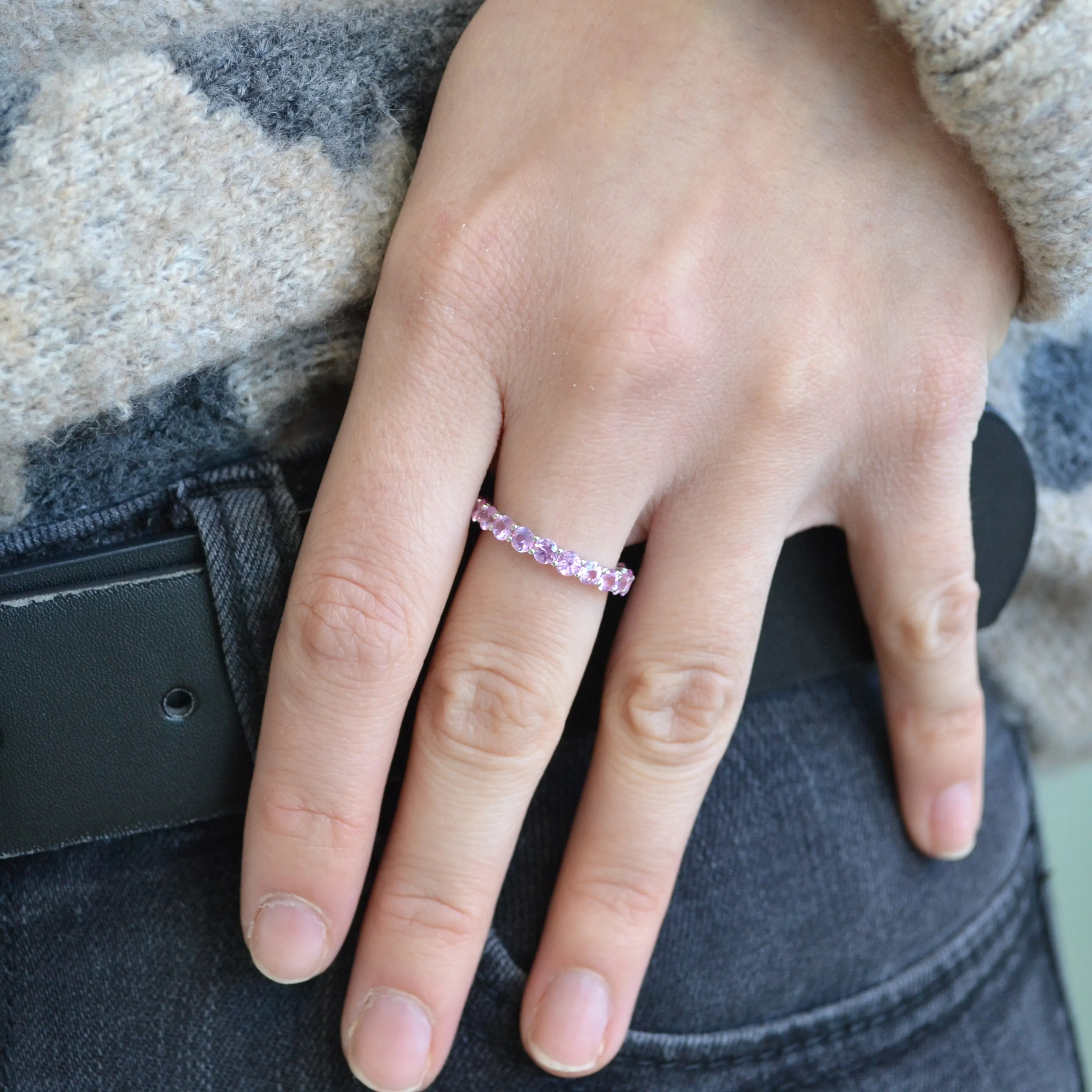 A & Furst - France - Eternity Band Ring with Pink Sapphires, 18k White Gold