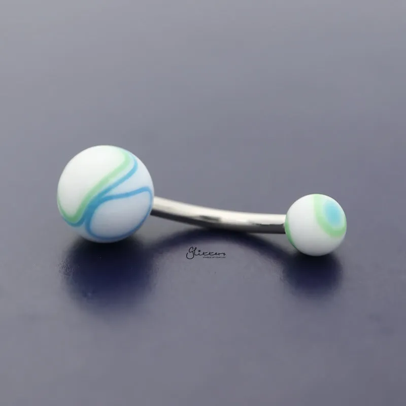 Acrylic Marble Balls Belly Button Navel Ring - Blue/Green