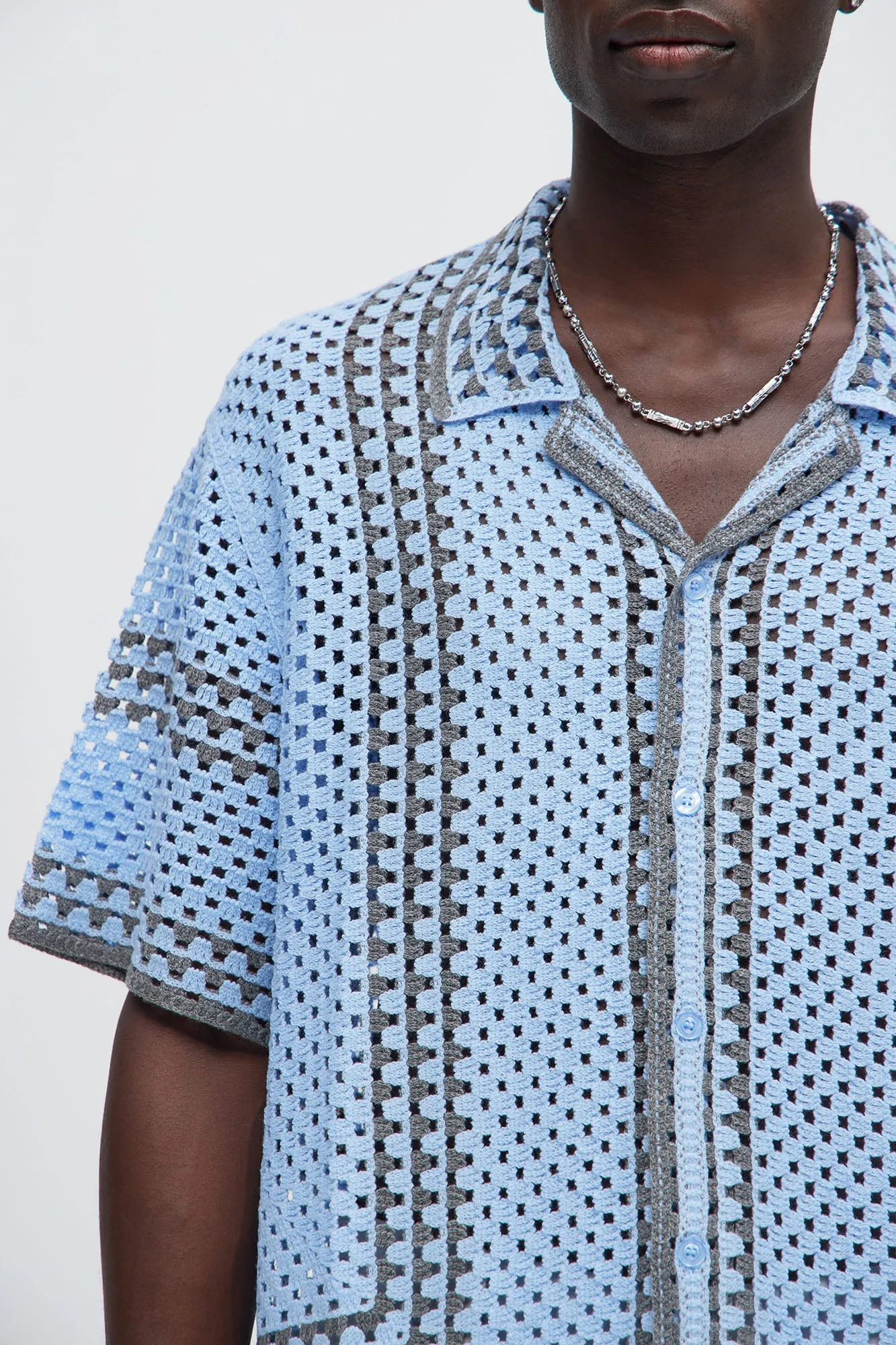 Allston Crochet Knit Shirt - Blue/combo