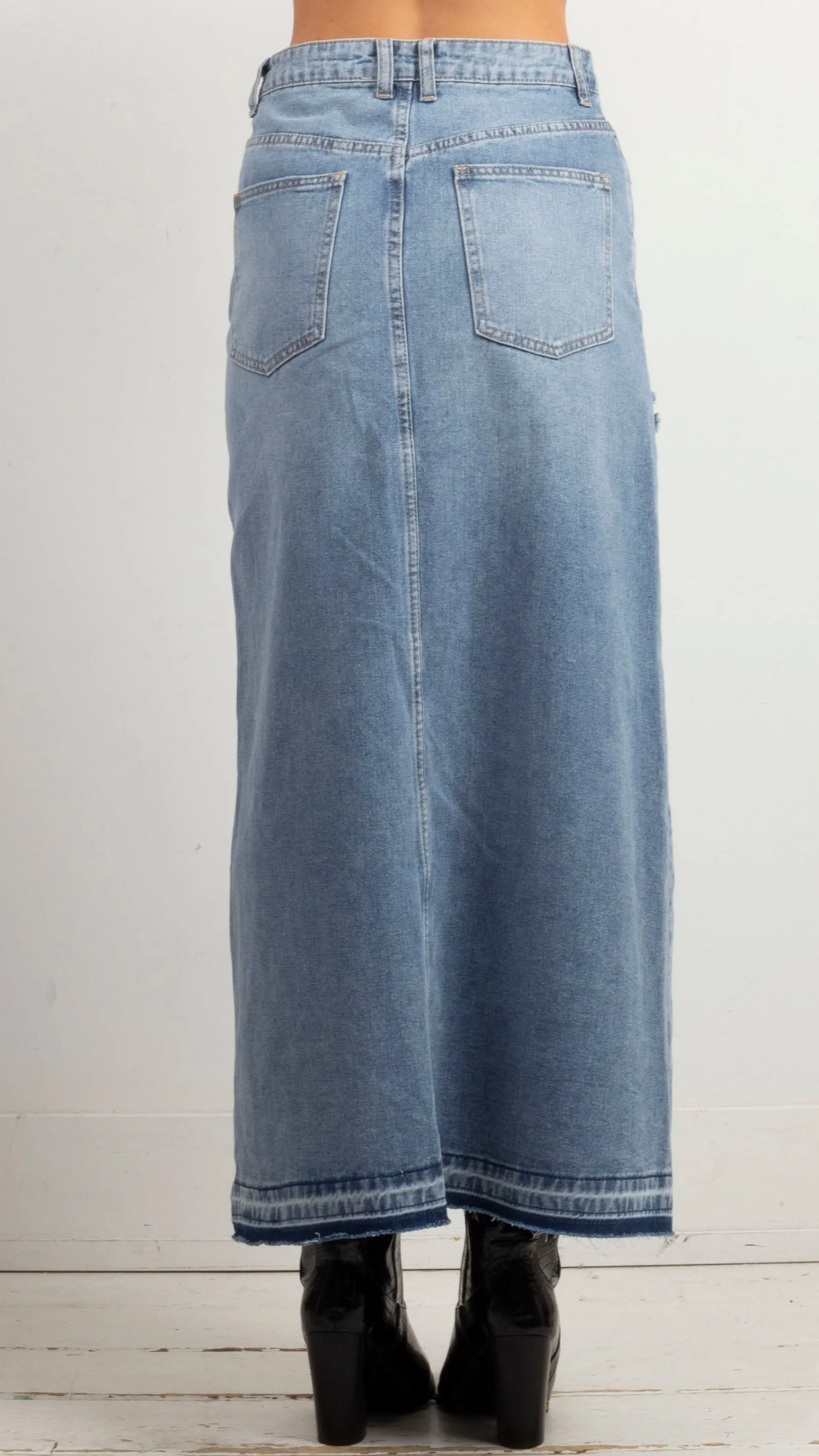 Arie Long Denim Skirt - Blue