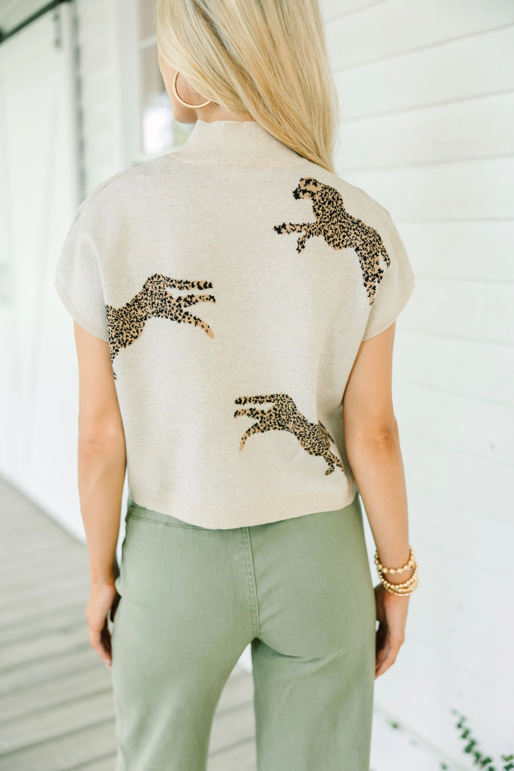 As You Are Oatmeal Brown Cheetah Sweater