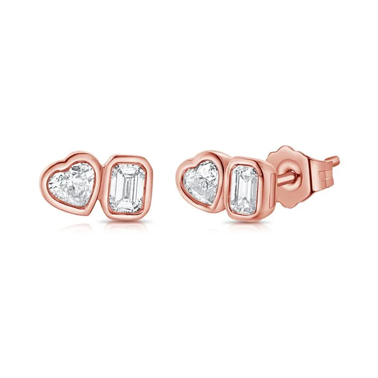 Bezel Set Mixed Shapes Two-Diamond Studs