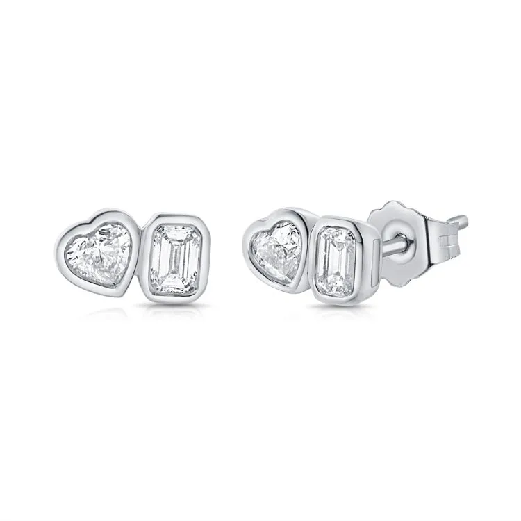 Bezel Set Mixed Shapes Two-Diamond Studs