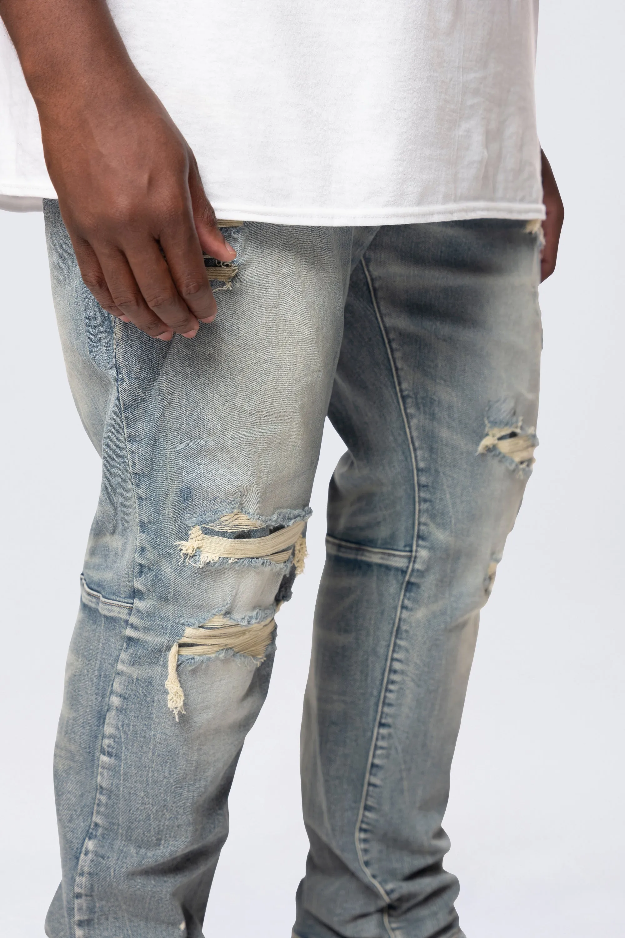 Big and Tall - Rip & Repaired Colored Jeans - Chester Blue