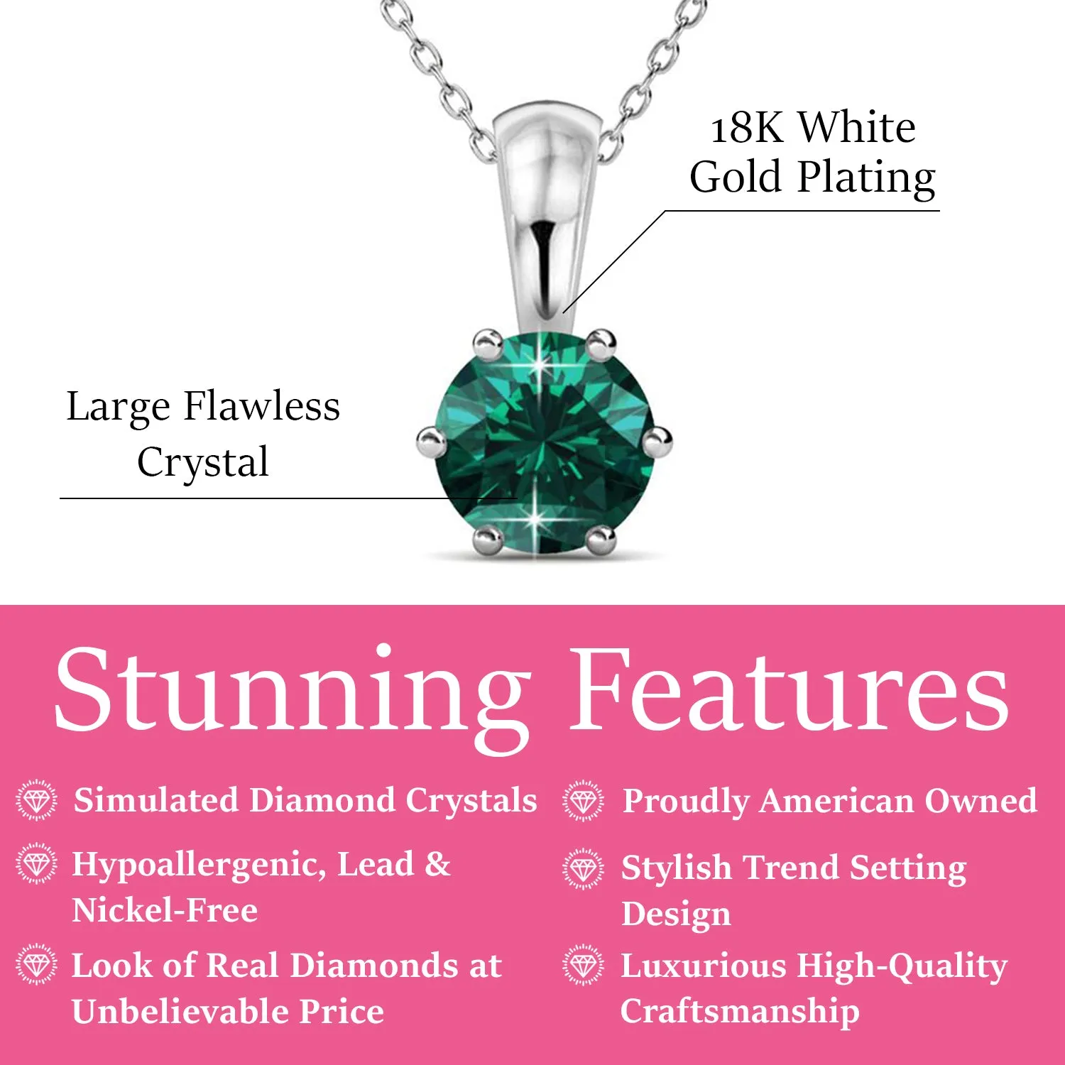 Birthstone Necklace, 18k White Gold Plated Solitaire Necklace with 1CT Crystal