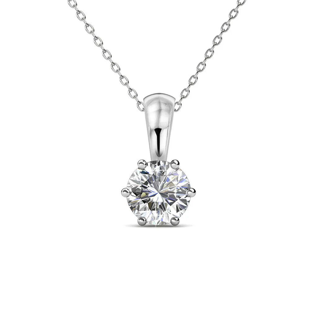 Birthstone Necklace, 18k White Gold Plated Solitaire Necklace with 1CT Crystal