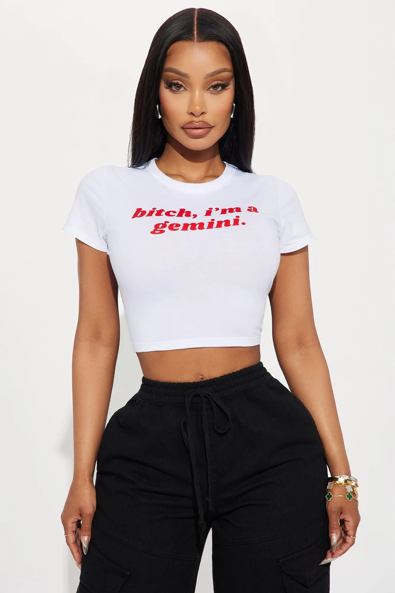 Bitch I'm A Gemini Fitted Tee - White