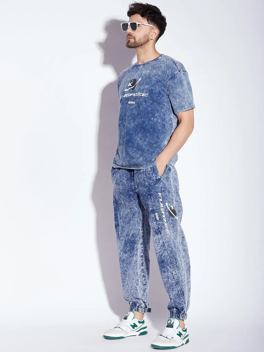 Blue Acid Wash Tshirt and Trackpants Clothing Set