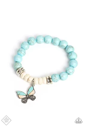 Bold Butterfly Turquoise Blue Stone Butterfly Bracelet - Paparazzi Accessories