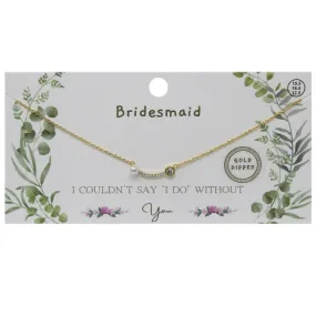 BRIDESMAID Pearl And CZ Pave Curved Bar Gold Dipped Necklace