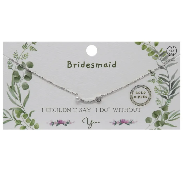 BRIDESMAID Pearl And CZ Pave Curved Bar Gold Dipped Necklace