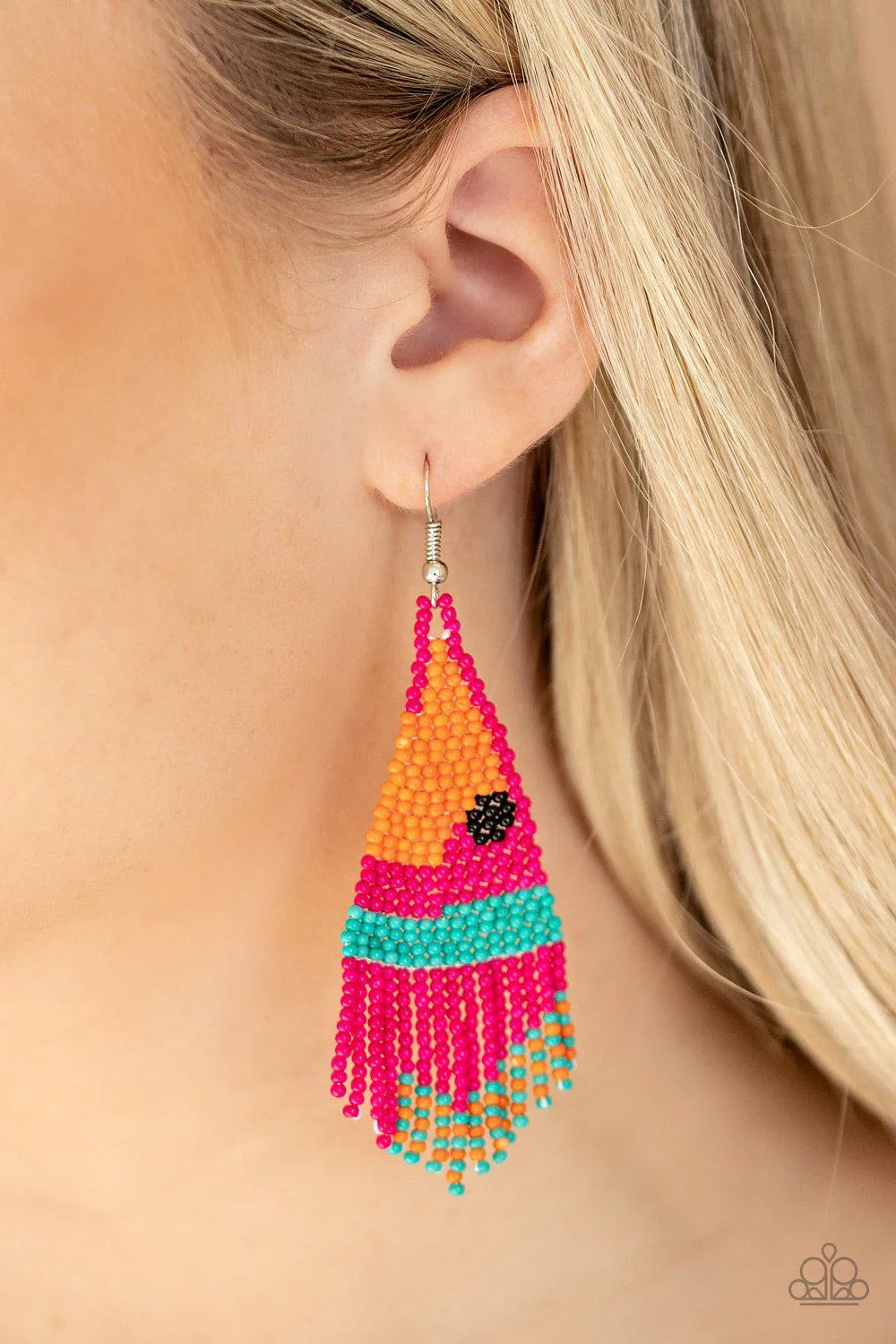 Brightly Beaded Pink Seed Bead Earrings - Paparazzi Accessories