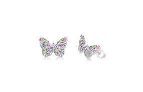 Butterfly Multi-colored Crystal Palladium Plating Girls Screwback Stud Earring