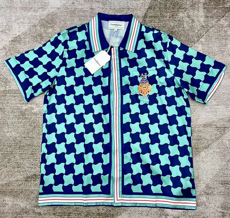 CASABLANCA  Silk Chequered Short-Sleeved Shirt