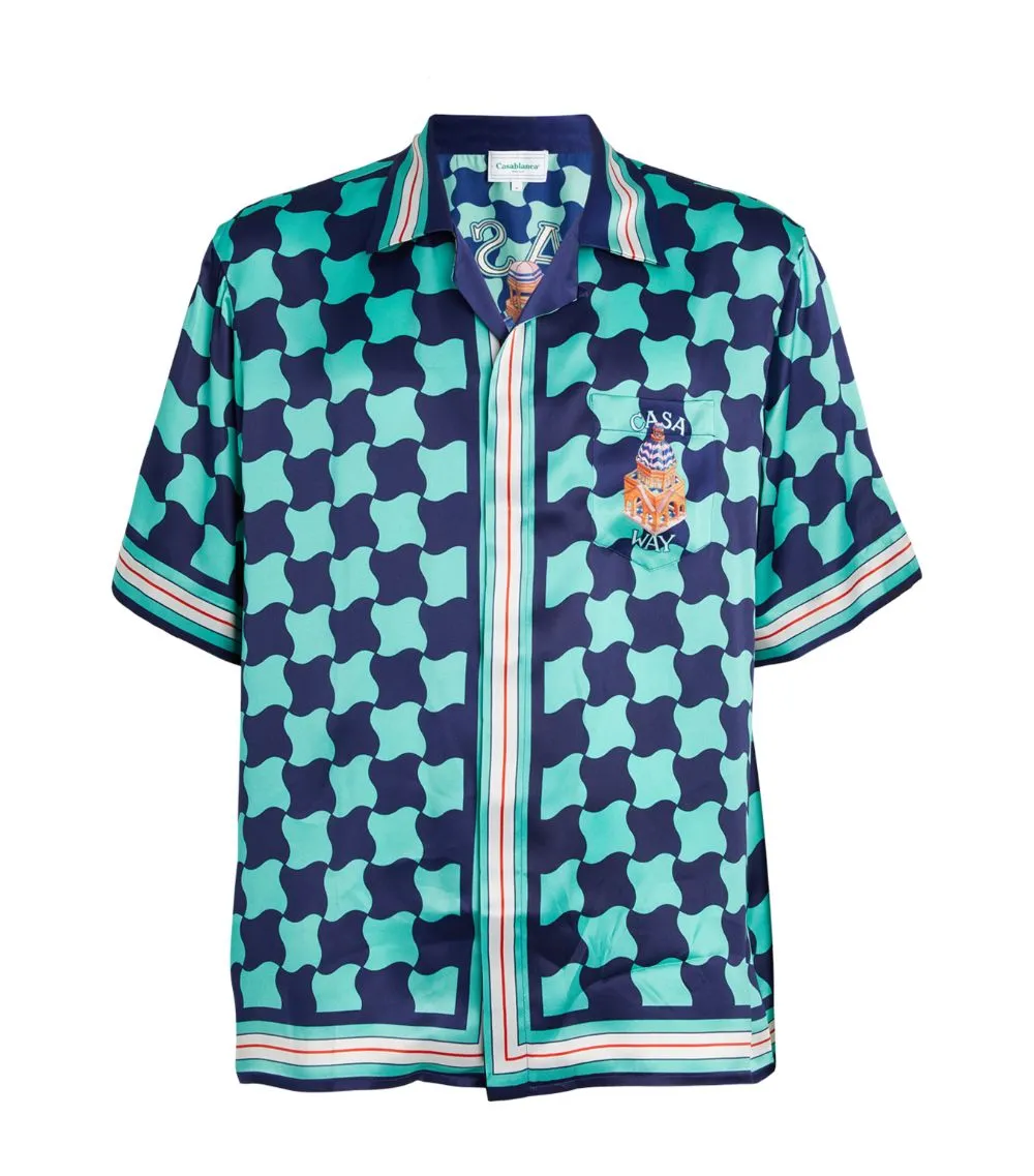 CASABLANCA  Silk Chequered Short-Sleeved Shirt