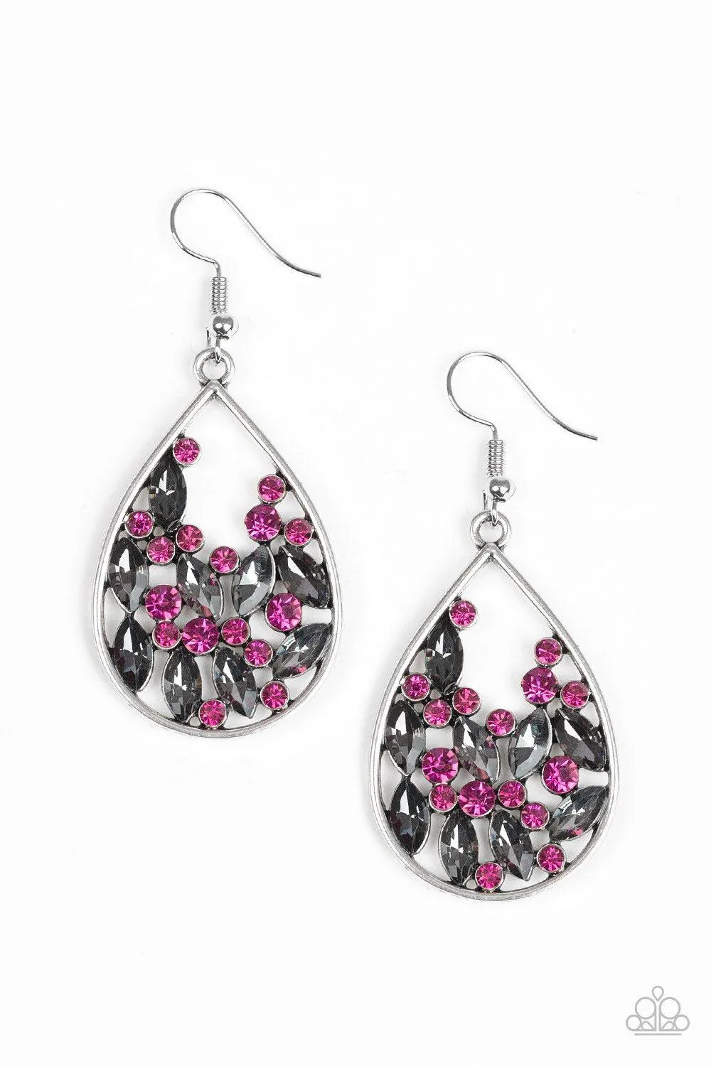 Cash or Crystal? Pink and Smoky Silver Earrings - Paparazzi Accessories