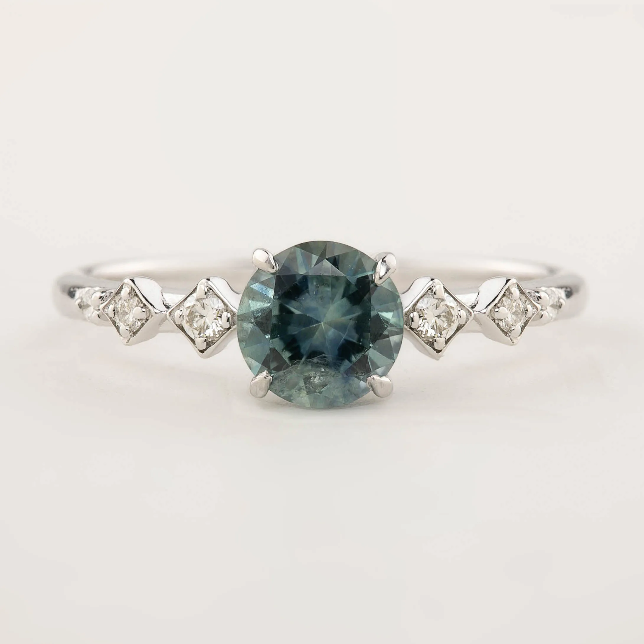 Celeste Ring - 0.95ct Light Blue Green Montana Sapphire, 14k White Gold (One of a kind)