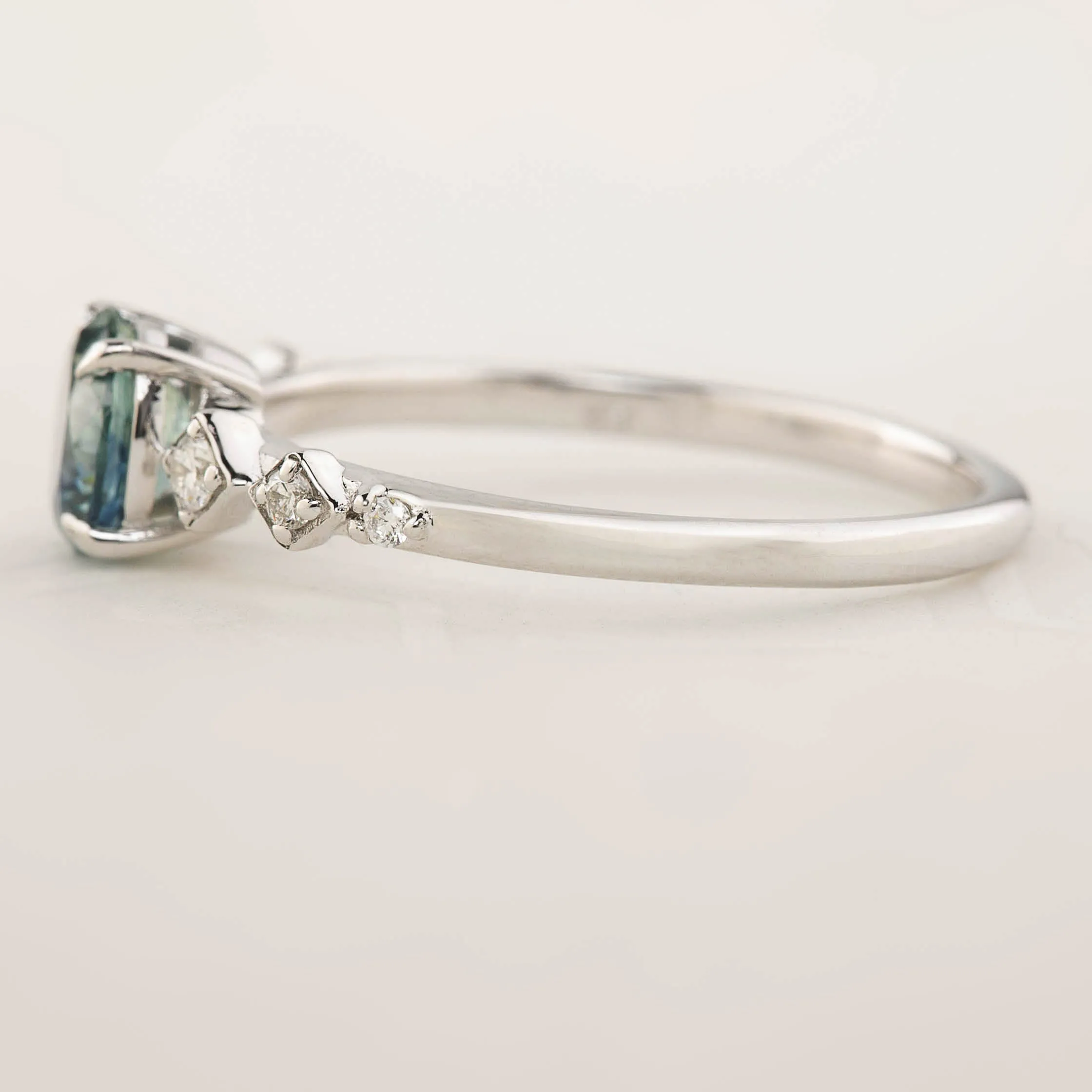 Celeste Ring - 0.95ct Light Blue Green Montana Sapphire, 14k White Gold (One of a kind)