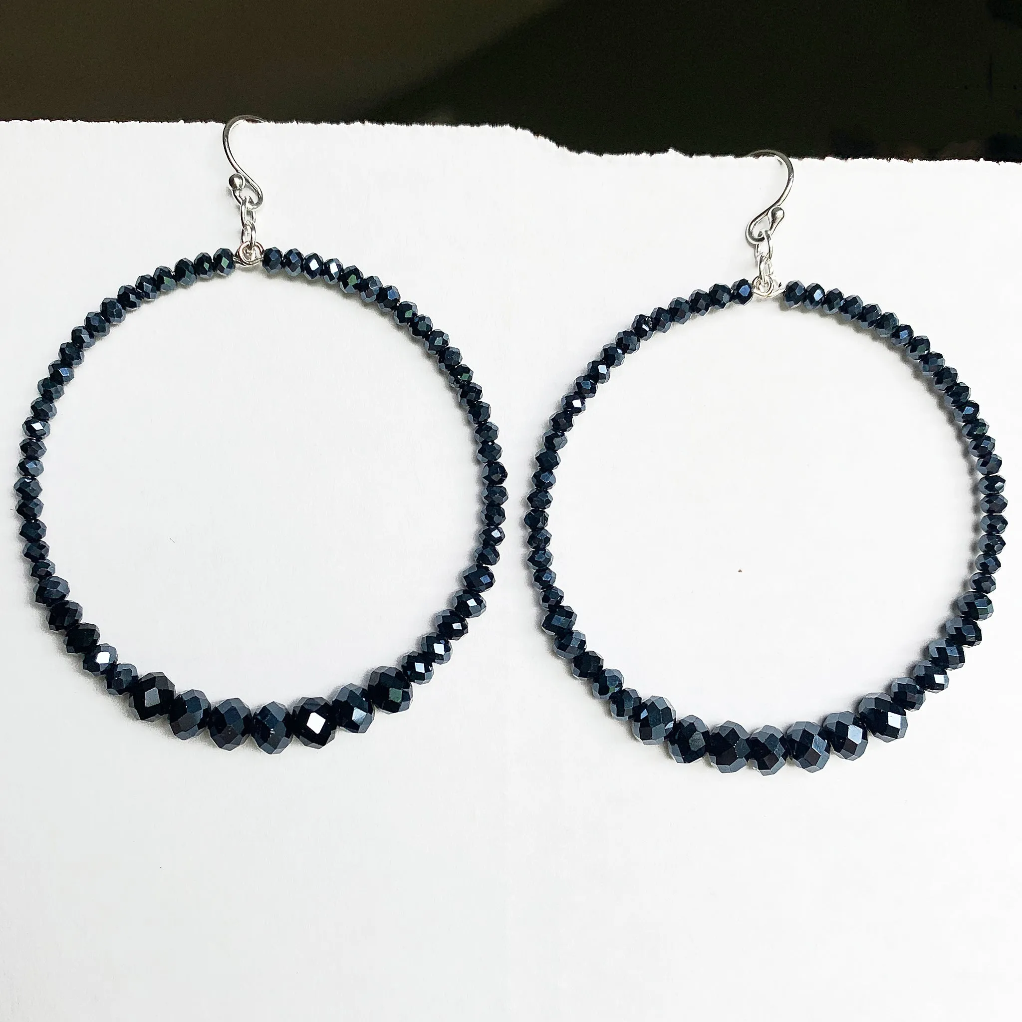 Chan Luu Silver Hoop with Graduated Midnight Blue Crystals