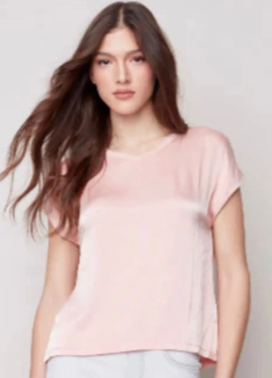 Charlie B Satin V-Neck Dolman Top In Pearl