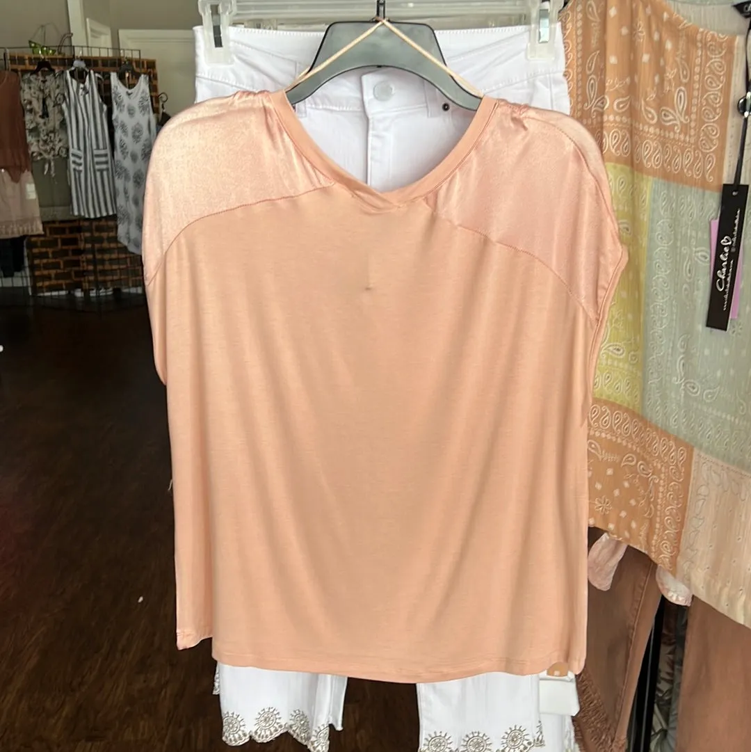 Charlie B Satin V-Neck Dolman Top In Pearl