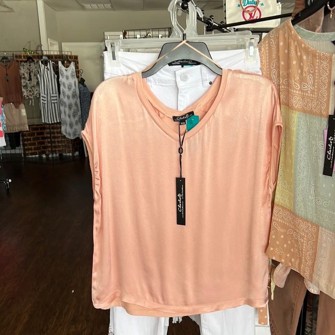 Charlie B Satin V-Neck Dolman Top In Pearl