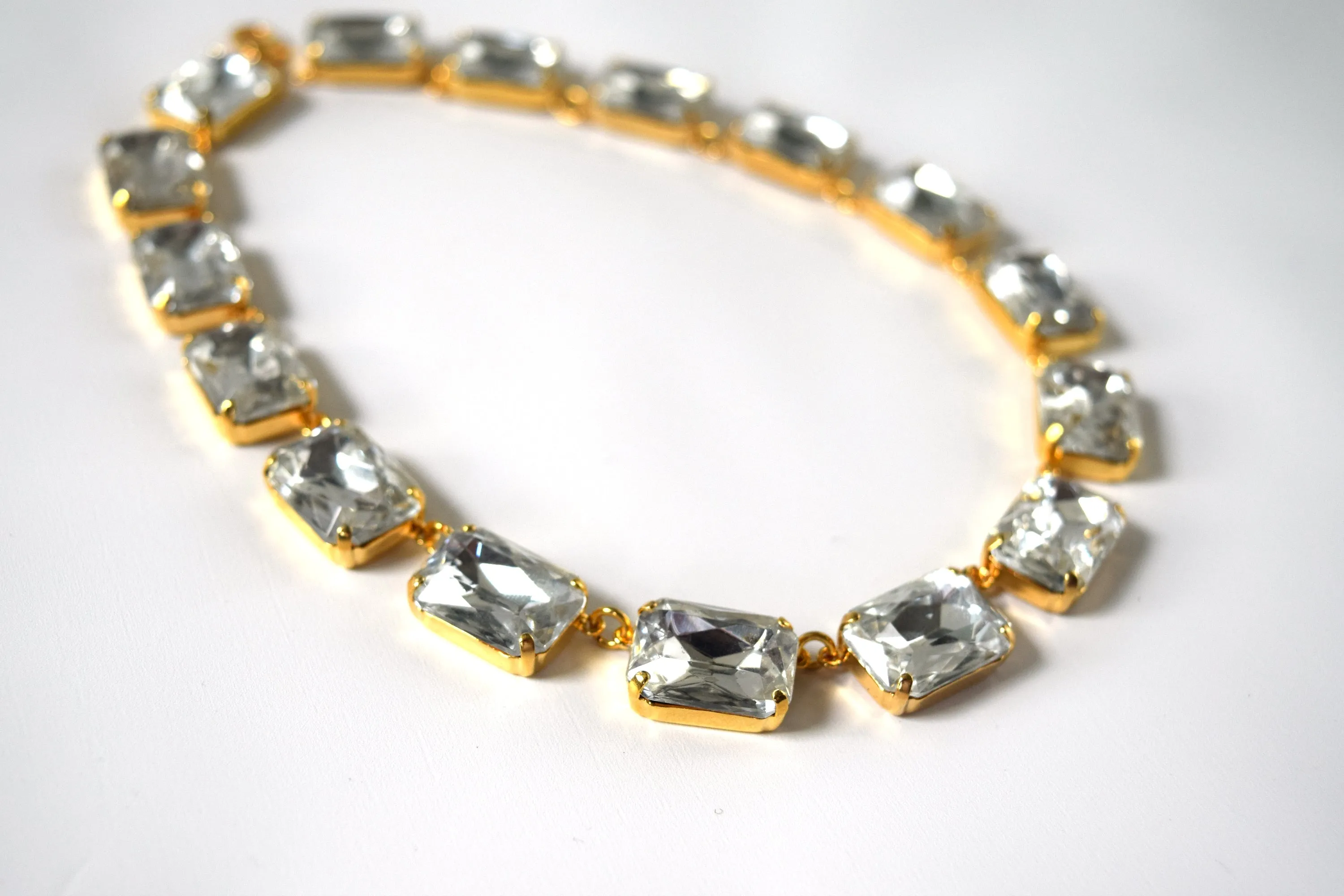 Clear Crystal Collet Necklace | Large Octagon Riviere