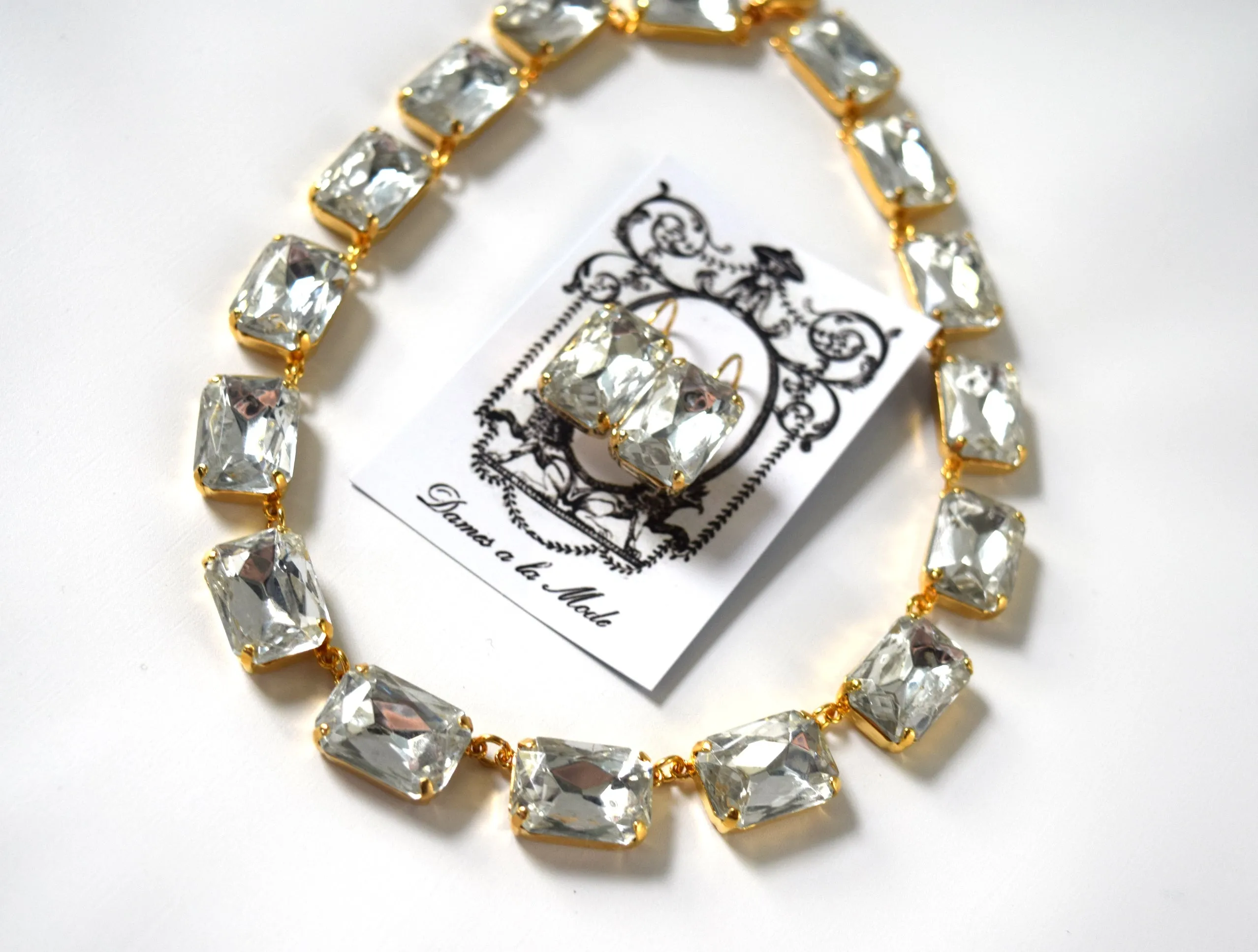 Clear Crystal Collet Necklace | Large Octagon Riviere