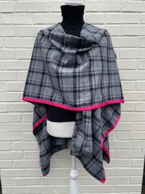 Cotton Cape in Grey Plaid with Pink Ribbon (Cape 03)