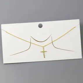 CZ Embellished Cross Pendant Gold Dipped Short Chain Necklace