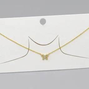 CZ Pave Bow Pendant Gold Dipped Chain Necklace