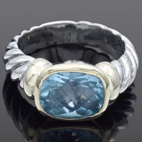 David Yurman Sterling Silver & 14K Yellow Gold Blue Topaz Noblesse Ring Size 6