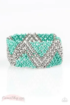 Desert Loom Blue and Silver Seed Bead Stretch Bracelet - Paparazzi Accessories