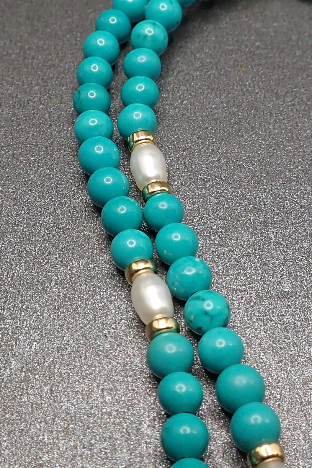 DIAMOND CROSS WITH TURQUOISE & PEARL BEADS - 14K GOLD